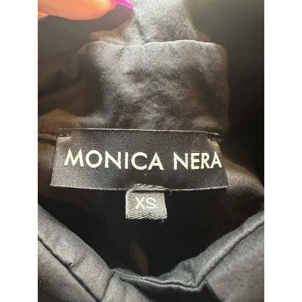 Monica Nera Summer Top In Black Button Up Blouse Puff Sleeve XS - Picture 8 of 10